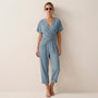 Draped Waist Top & Pocket Trousers Set BlueSM-014-BLUE-S
