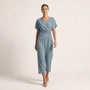 Draped Waist Top & Pocket Trousers Set BlueSM-014-BLUE-S