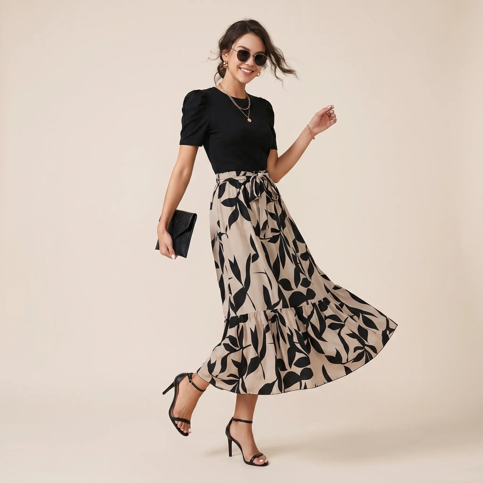 Eclipse Bloom Contrast Midi Dress BlackS