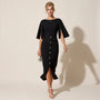 Eleanor Cape Sleeve Midi Dress BlackSM-037-BLACK-S