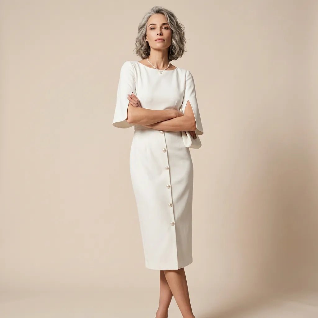 Eleanor Cape Sleeve Midi Dress WhiteSM-037-WHITE-S