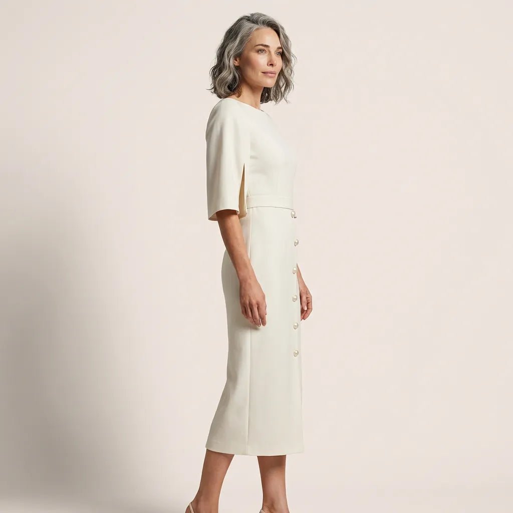 Eleanor Cape Sleeve Midi Dress WhiteSM-037-WHITE-S