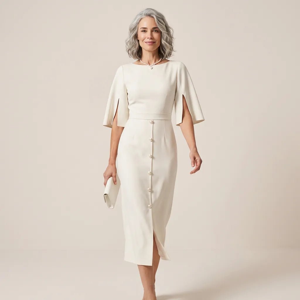 Eleanor Cape Sleeve Midi Dress WhiteSM-037-WHITE-S