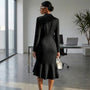 Elegant Blazer - Collar Mermaid Midi Dress BlackSM-002-BLACK-S