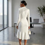 Elegant Blazer - Collar Mermaid Midi Dress WhiteSM-002-WHITE-S