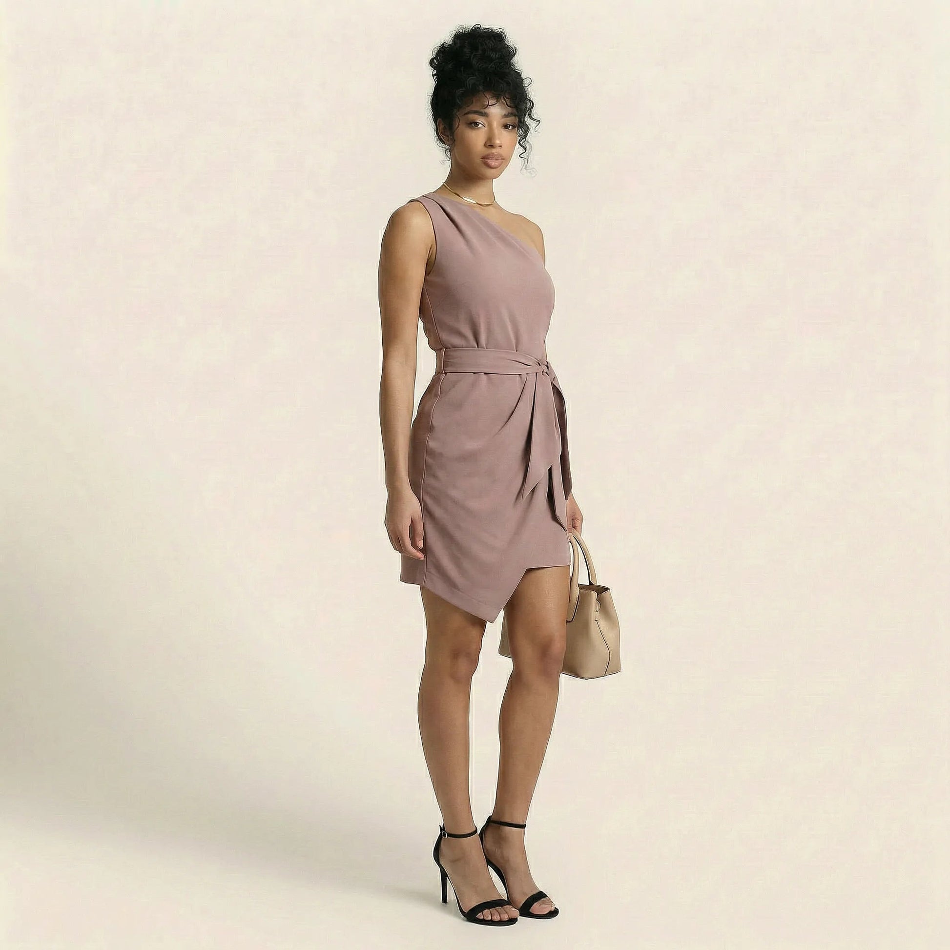 Elegant One - Shoulder Wrap Mini Dress PinkSM-053-PINK-S