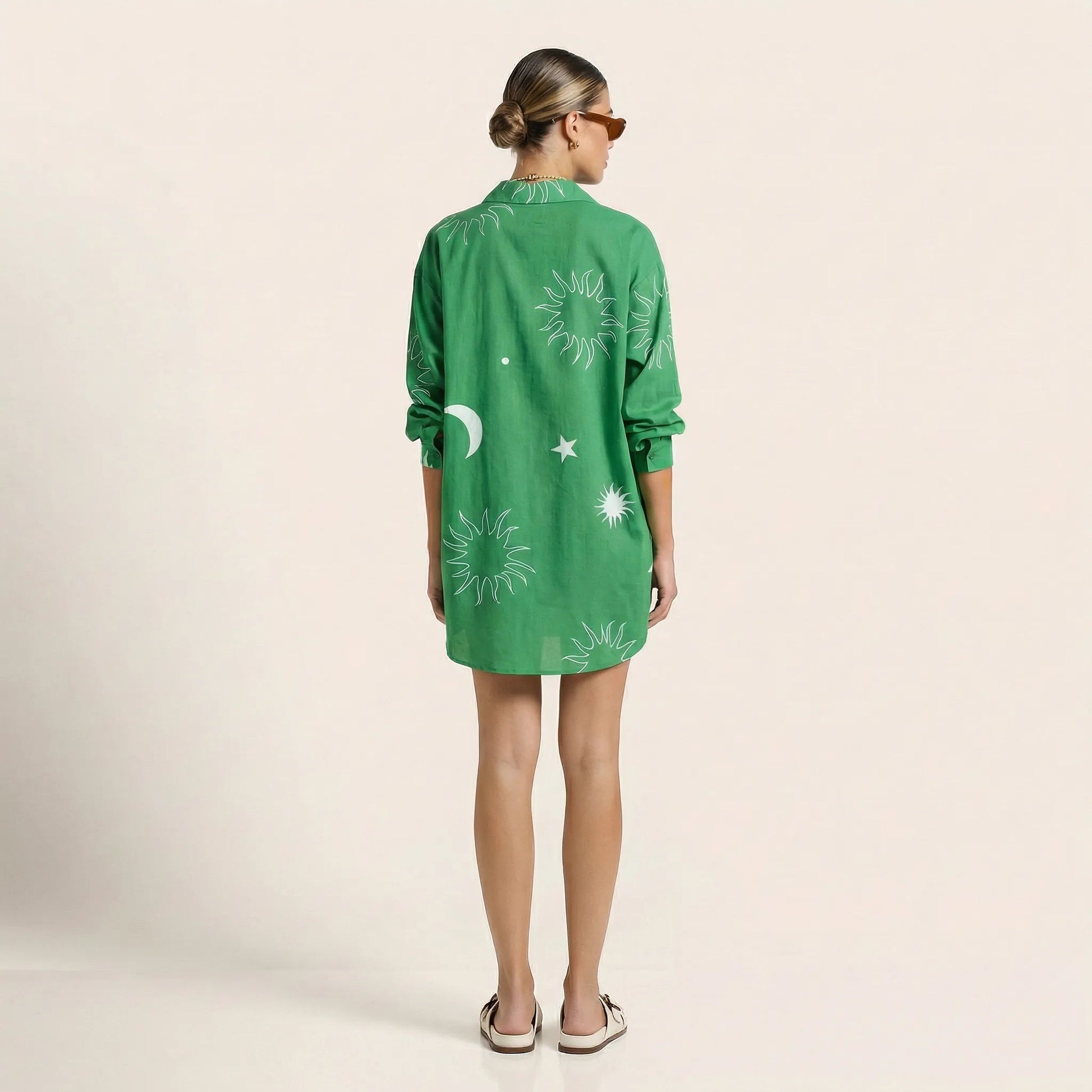 Emerald Celestial Print Shirt Mini Dress GreenSM-052-GREEN-S
