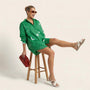 Emerald Celestial Print Shirt Mini Dress GreenSM-052-GREEN-S