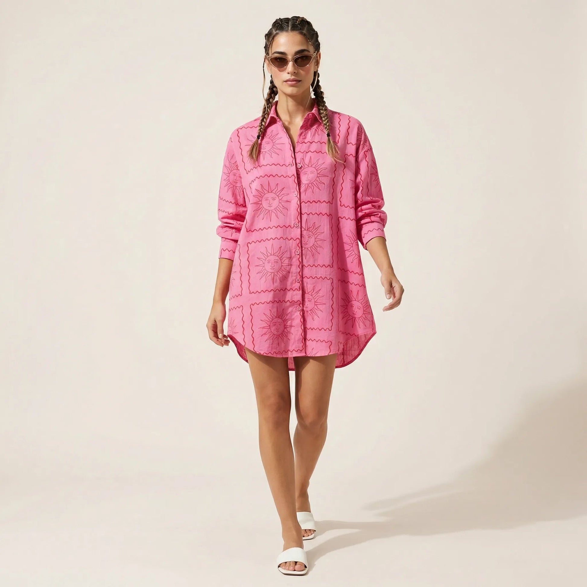 Emerald Celestial Print Shirt Mini Dress PinkSM-052-PINK-S