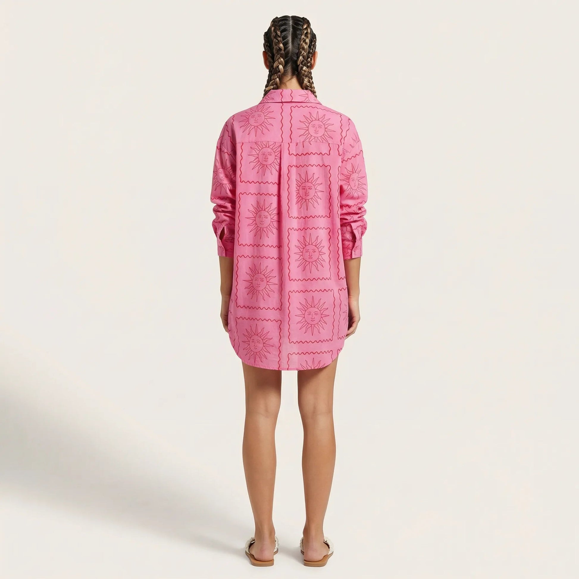 Emerald Celestial Print Shirt Mini Dress PinkSM-052-PINK-S