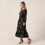 Floral Long Sleeve Midi Dress BlackSM-054-BLACK-S
