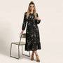 Floral Long Sleeve Midi Dress BlackSM-054-BLACK-S