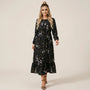 Floral Long Sleeve Midi Dress BlackSM-054-BLACK-S
