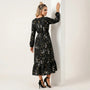 Floral Long Sleeve Midi Dress BlackSM-054-BLACK-S