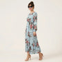 Floral Long Sleeve Midi Dress BlueSM-054-BLUE-S