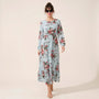 Floral Long Sleeve Midi Dress BlueSM-054-BLUE-S