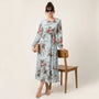 Floral Long Sleeve Midi Dress BlueSM-054-BLUE-S