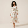 Floral Long Sleeve Midi Dress WhiteSM-054-WHITE-S