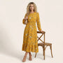 Floral Long Sleeve Midi Dress YellowSM-054-YELLOW-S