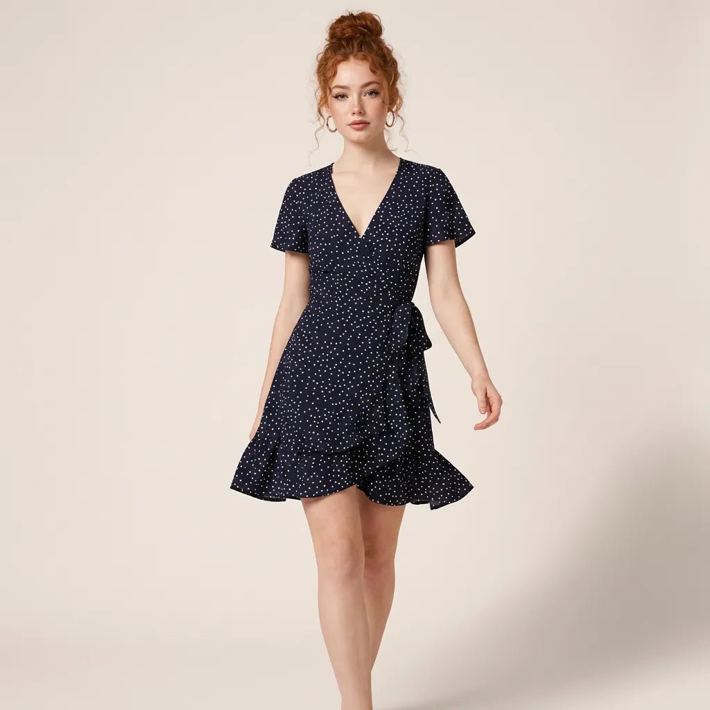 Floral V Tie - Waist Mini Dress BlackSM-042-BLACK-S
