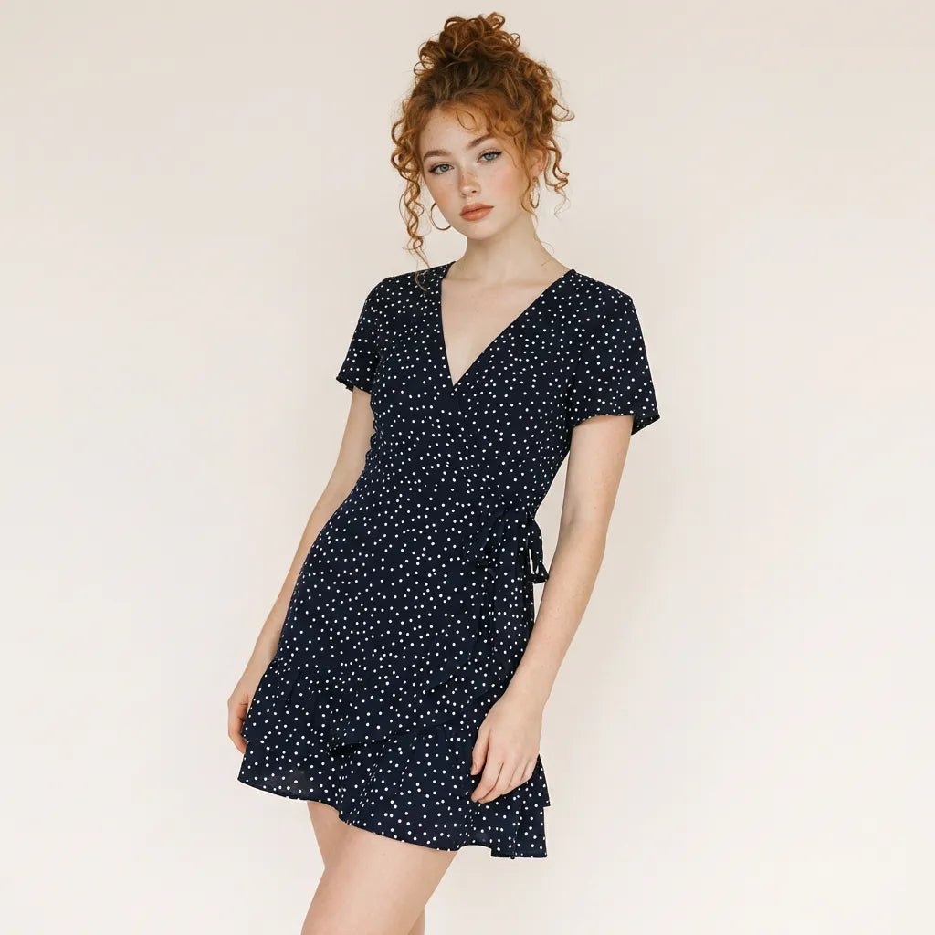 Floral V Tie - Waist Mini Dress BlackSM-042-BLACK-S