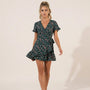 Floral V Tie - Waist Mini Dress GreenSM-042-GREEN-S