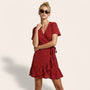 Floral V Tie - Waist Mini Dress RedSM-042-RED-S