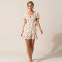 Floral V Tie - Waist Mini Dress WhiteSM-042-WHITE-S