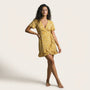 Floral V Tie - Waist Mini Dress YellowSM-042-YELLOW-S