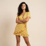 Floral V Tie - Waist Mini Dress YellowSM-042-YELLOW-S