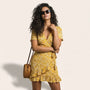 Floral V Tie - Waist Mini Dress YellowSM-042-YELLOW-S