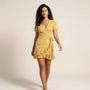 Floral V Tie - Waist Mini Dress YellowSM-042-YELLOW-S
