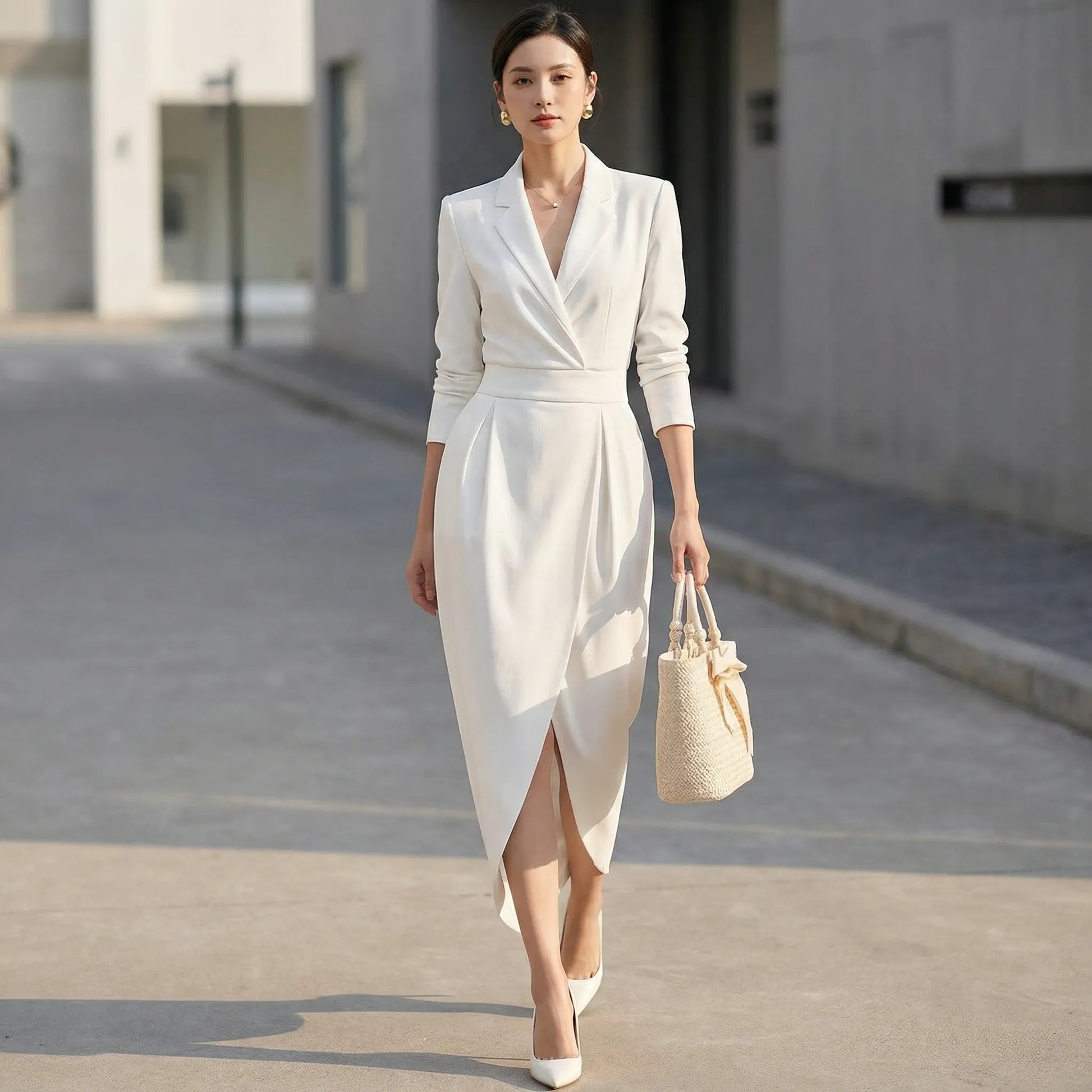 Blazer Style High Waist Midi Dress