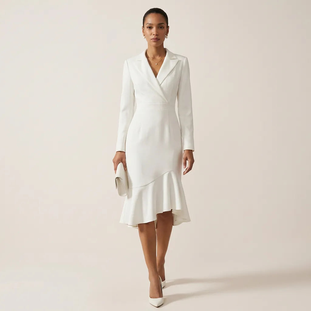 Elegant Blazer-Collar Mermaid Midi Dress