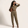 Heritage Plaid Tailored Utility Jumpsuit GreenSM-038-GREEN-S