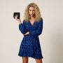 Leopard Long Sleeve Mini Wrap Dress BlueSM-041-BLUE-S