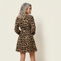 Leopard Long Sleeve Mini Wrap Dress BrownSM-041-BROWN-S