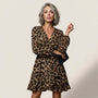 Leopard Long Sleeve Mini Wrap Dress BrownSM-041-BROWN-S
