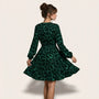 Leopard Long Sleeve Mini Wrap Dress GreenSM-041-GREEN-S