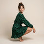 Leopard Long Sleeve Mini Wrap Dress GreenSM-041-GREEN-S