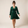 Leopard Long Sleeve Mini Wrap Dress GreenSM-041-GREEN-S
