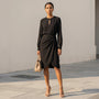 Long Sleeve Draped Midi Dress BlackSM-010-BLACK-S