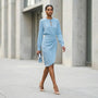 Long Sleeve Draped Midi Dress BlueSM-010-BLUE-S