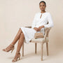 Long Sleeve Draped Midi Dress WhiteSM-010-WHITE-S