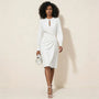 Long Sleeve Draped Midi Dress WhiteSM-010-WHITE-S