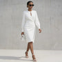 Long Sleeve Draped Midi Dress WhiteSM-010-WHITE-S