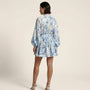 Long Sleeve Pleated Hem Mini Shirt Dress BlueSM-022-BLUE-S