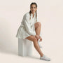 Long Sleeve Pleated Hem Mini Shirt Dress WhiteSM-022-WHITE-S
