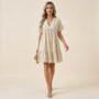 Loose Fit A - Line Floral Midi Dress BeigeSM-003-BEIGE-S