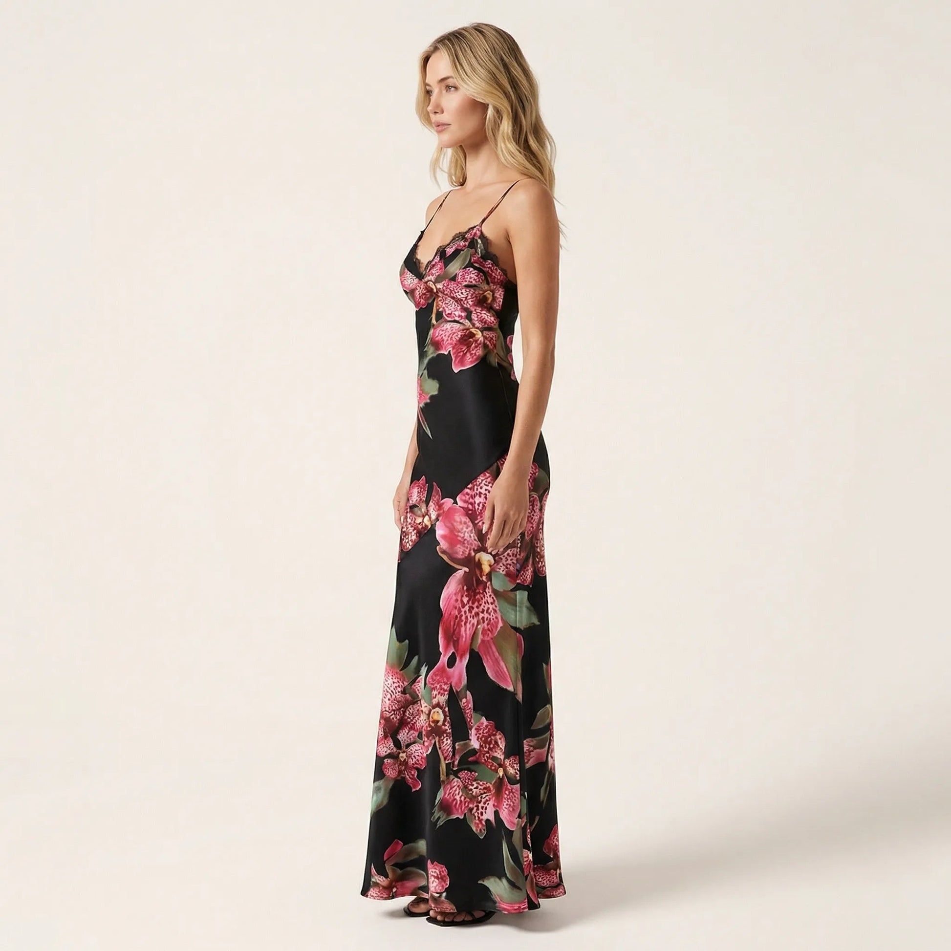 Midnight Bloom Satin Slip Maxi Dress SM-047-S